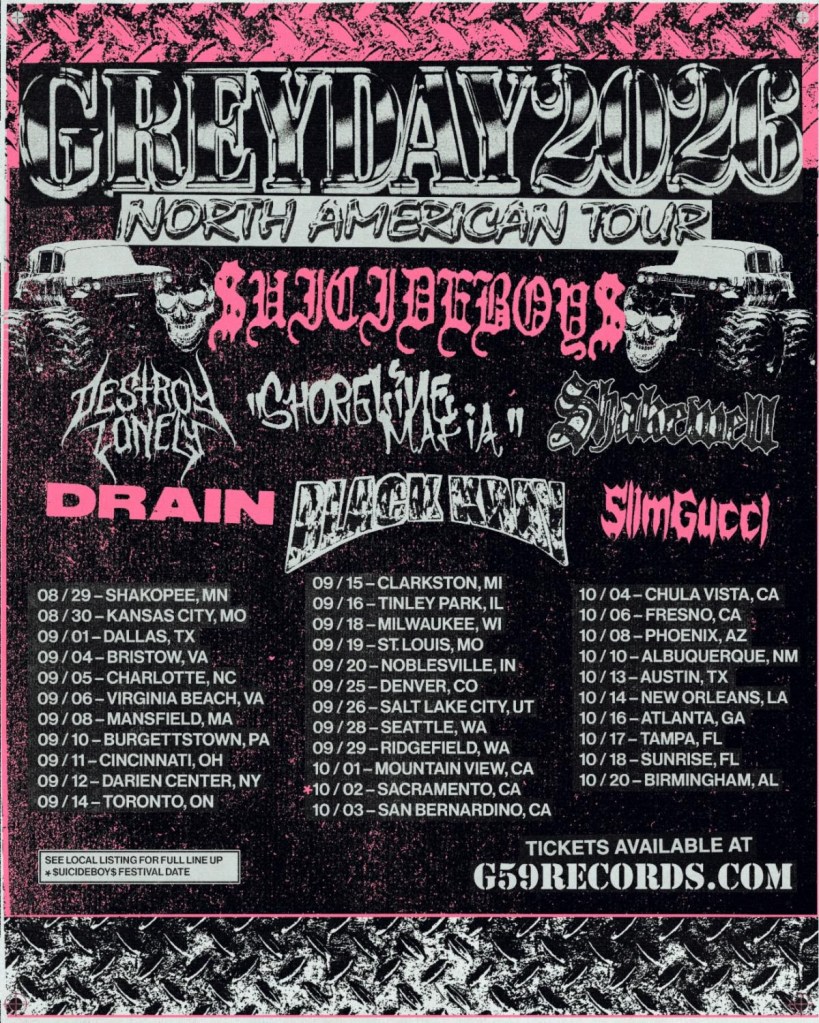 Shakewell Rapper $uicideboy$ announce Grey Day 2026 w/ Destroy Lonely, Shoreline Mafia ...